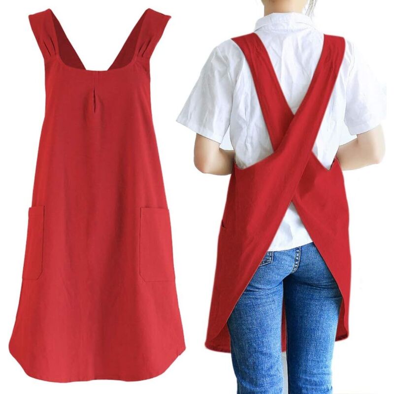 Tabliers de cuisine japonais en lin croisé dans le dos pour homme et femme avec poches, mignons pour la cuisine