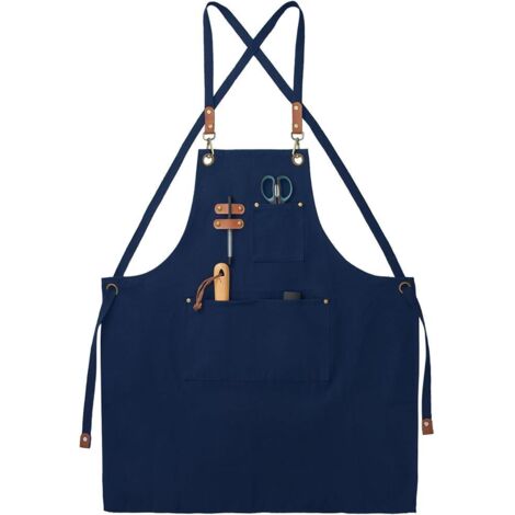 Tabliers Toile, Tabliers de Travail pour Hommes Femmes, Tabliers de Chef avec Sangle Réglable et 3 Poches, Tablier pour Serveurs Cuisine Cuisson Artiste Peinture, Dos Croisé