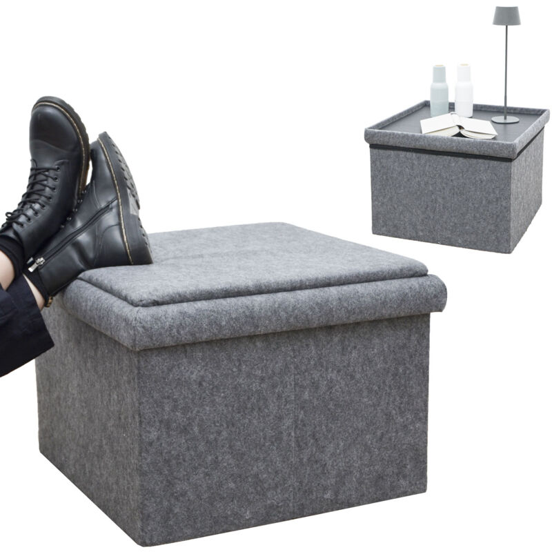 Tabouret 3-en-1 avec Bac Rangement & Plateau - 56x56x40 Cube de Rangement Feutre