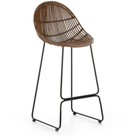 Tabouret 46x45x97 Métal noir/Osier marron