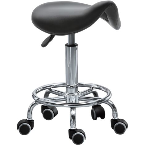 Tabouret 5 roues, hauteur réglable, siège mousse ergonomique, design moderne, polyvalent, 36,5x37,5x51-66 cm, noir