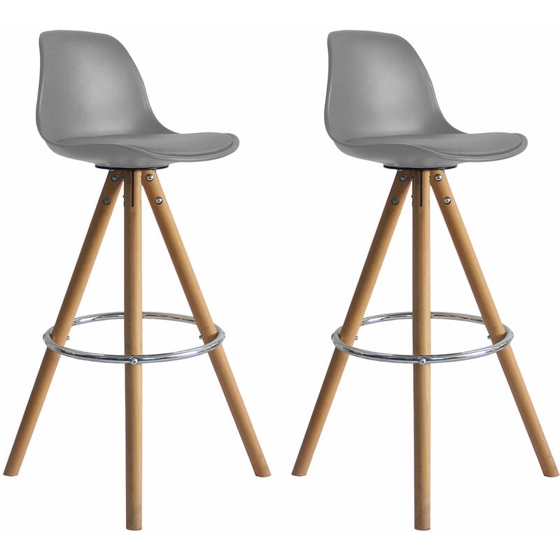 Happy Garden - Lot de 2 tabourets scandinaves tobias gris avec coussin