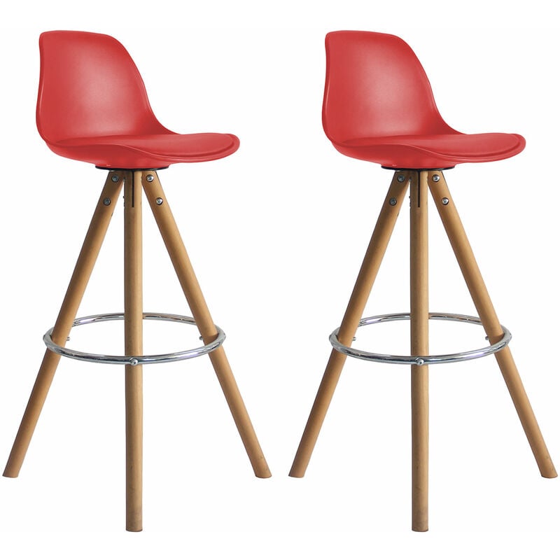 Happy Garden - Lot de 2 tabourets scandinaves tobias rouges avec coussin