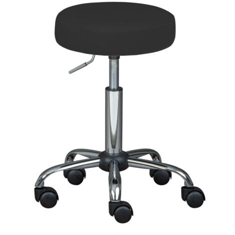 Tabouret à roulettes 33x33x50/66 cm en PU noir et métal