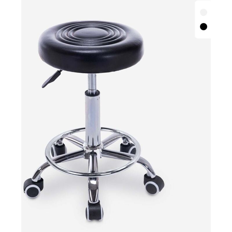 Tabouret à roulettes pivotant avec assise en similicuir Nabu - Noir