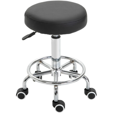 Tabouret à roulettes réglable 50-64 cm, assise rembourrée, pivotant 360°, noir