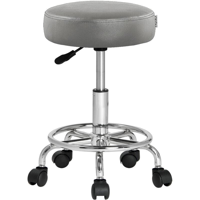 Tabouret à roulettes Siège rembourré pivotant 360° Hauteur réglable Noir blanc Gris