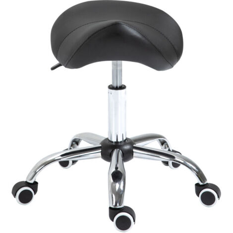 Tabouret à roulettes, tabouret de massage avec hauteur réglable 49-61 cm et selle ergonomique, chaise de travail à roulettes pivotant 360°, pour salon de massage, tatouage, clinique, spa, noir