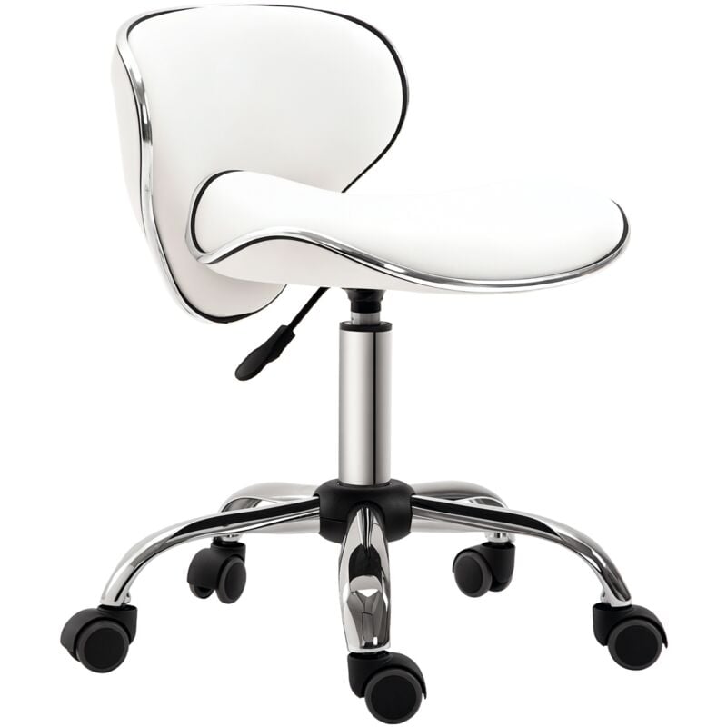 Tabouret à roulettes tabouret de travail hauteur réglable 44-56 cm avec dossier blanc