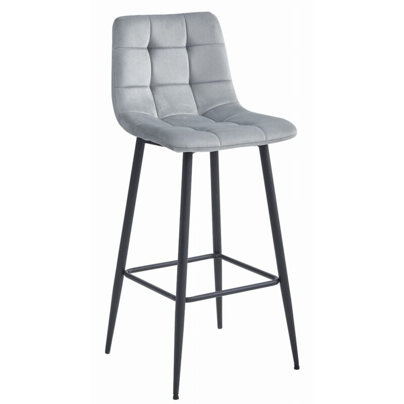 Tabouret ARCETO - velours gris argenté / pieds noirs x 1