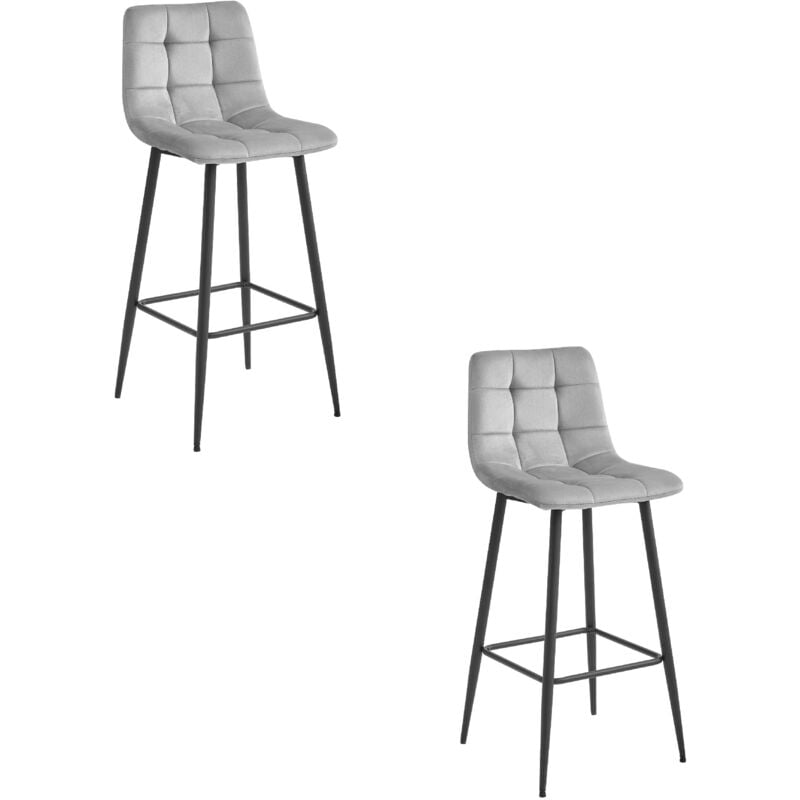 Tabouret ARCETO - velours gris argenté / pieds noirs x 2