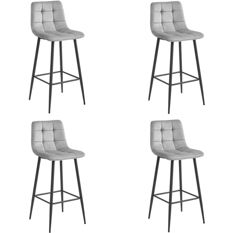 Tabouret ARCETO - velours gris argenté / pieds noirs x 4