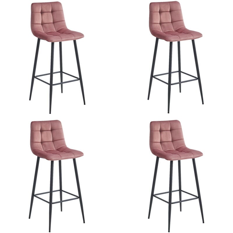 Tabouret ARCETO - velours rose foncé / pieds noirs x 4