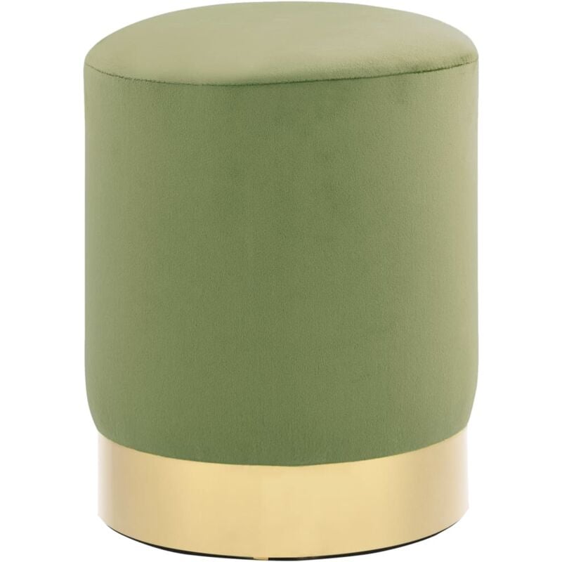 Tabouret assise pouf repose-pied en velours vert moutarde base métallique doré DEC026377