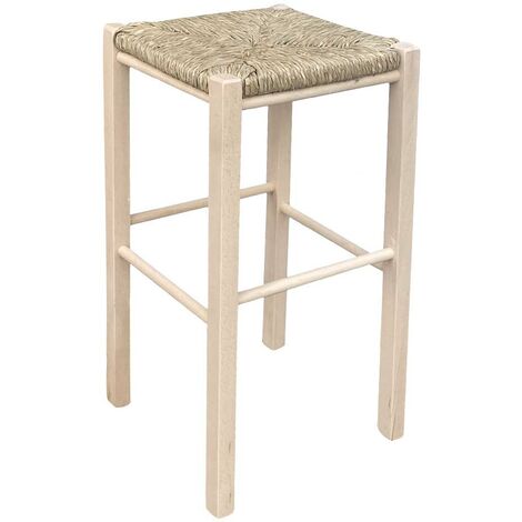 OKAFFAREFATTO Tabouret avec assise carrée (30x30) paille brute h 61cm avec pieds droits