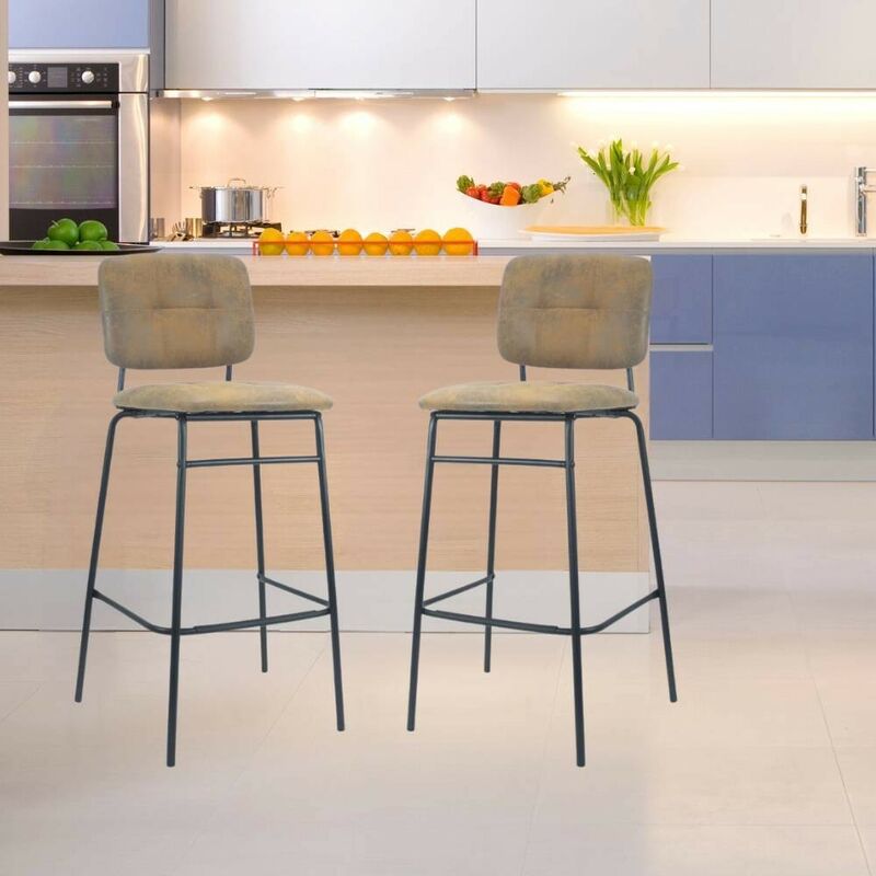 Toscohome - Tabouret avec assise et dossier en velours cappuccino et pieds noirs - Ross