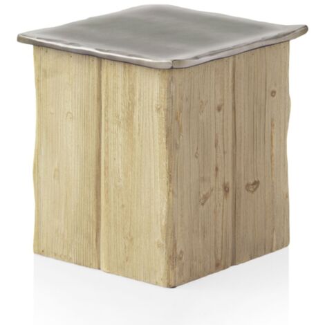 Tabouret avec assise laquée couleur métal et piètement plaqué sapin