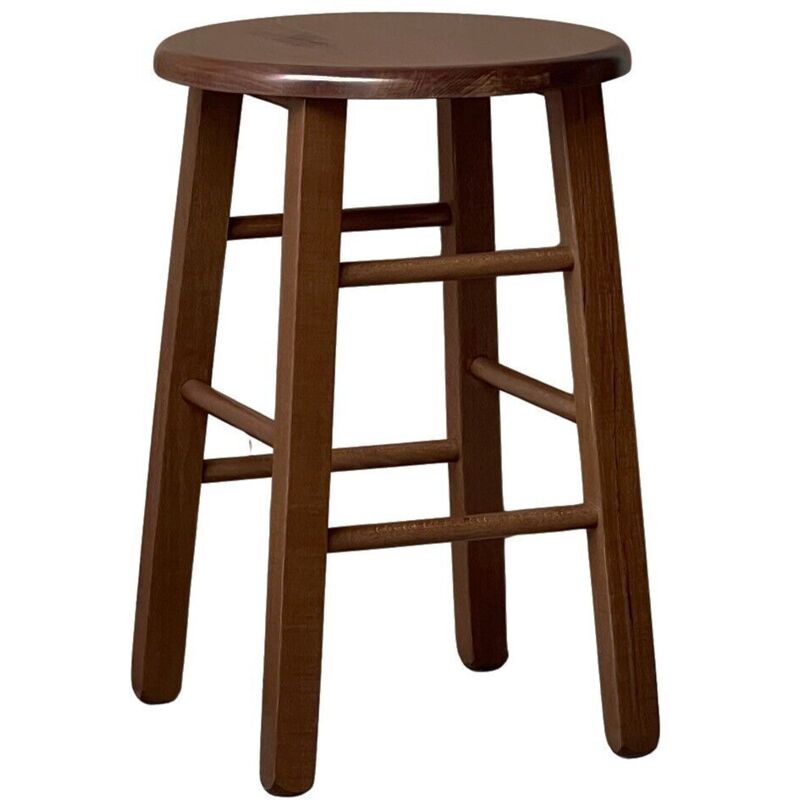 Tabouret avec assise ronde h 47cm couleur noyer foncpied droit