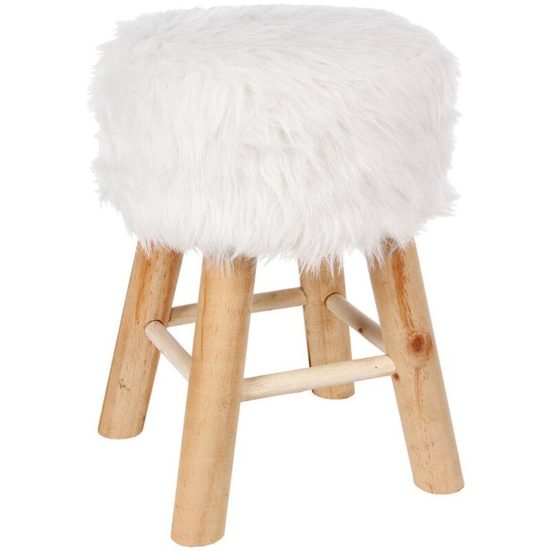 Tabouret fourrure - Instants nature - d 30 x h 42 cm - Blanc - Livraison gratuite