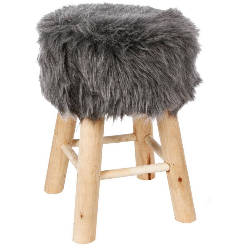 Ac-deco - Tabouret avec assise en fourrure Gris clair ø 29.5x 41.5 cm