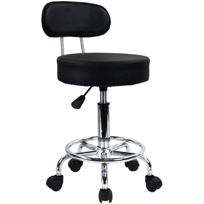 Tabouret de bureau réglable en hauteur – Fauteuil pivotant noir avec dossier ergonomique – Roues à roulement doux pour mobilité – Kktoner