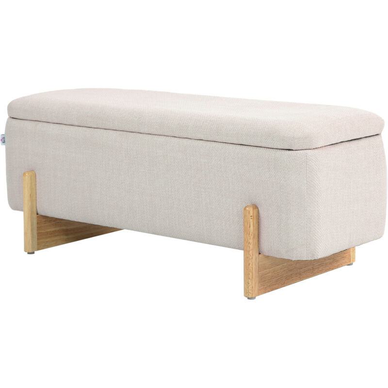 Tabouret avec espace de rangement, banc avec rembourrage en mousse, imitation lin, 111 x 44 x 44,5 cm, blanc crème