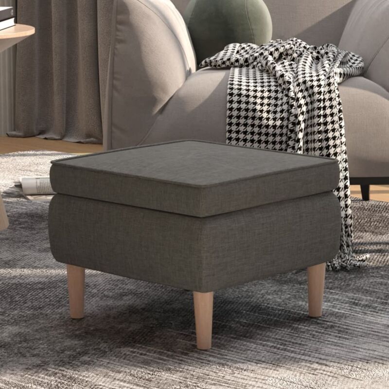 Vidaxl – Tabouret gris foncé en tissu polyester avec pieds en bois d'hévéa – Dimensions 55 x 54,5 x 42 cm – Confort optimal pour salon