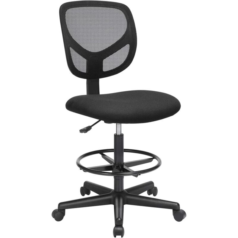 Tabouret avec Repose-Pieds Circulaire, Hauteur réglable, Siège Ergonomique Rotatif, Fauteuil de Bureau sans accoudoirs, Revêtement de l'Assise en