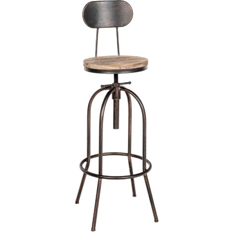Tabouret avec siège en bois et dos en harmonie avec cadre en acier