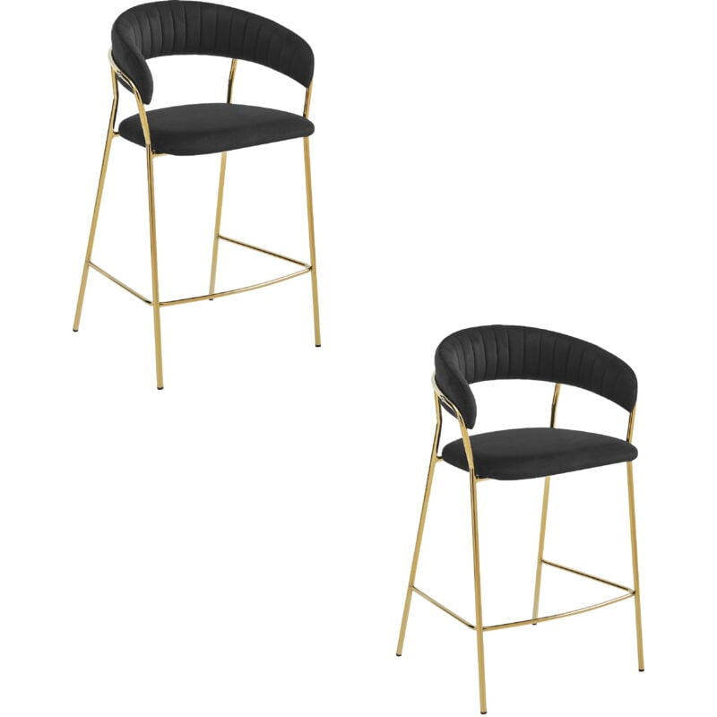 Tabouret BADIA - velours noir / pieds dorés x 2