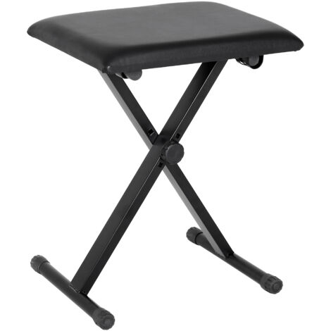 Tabouret/banc de piano, réglable en hauteur, pliable, métal, similicuir, mousse, noir, 39 x 29 x 37-47 cm