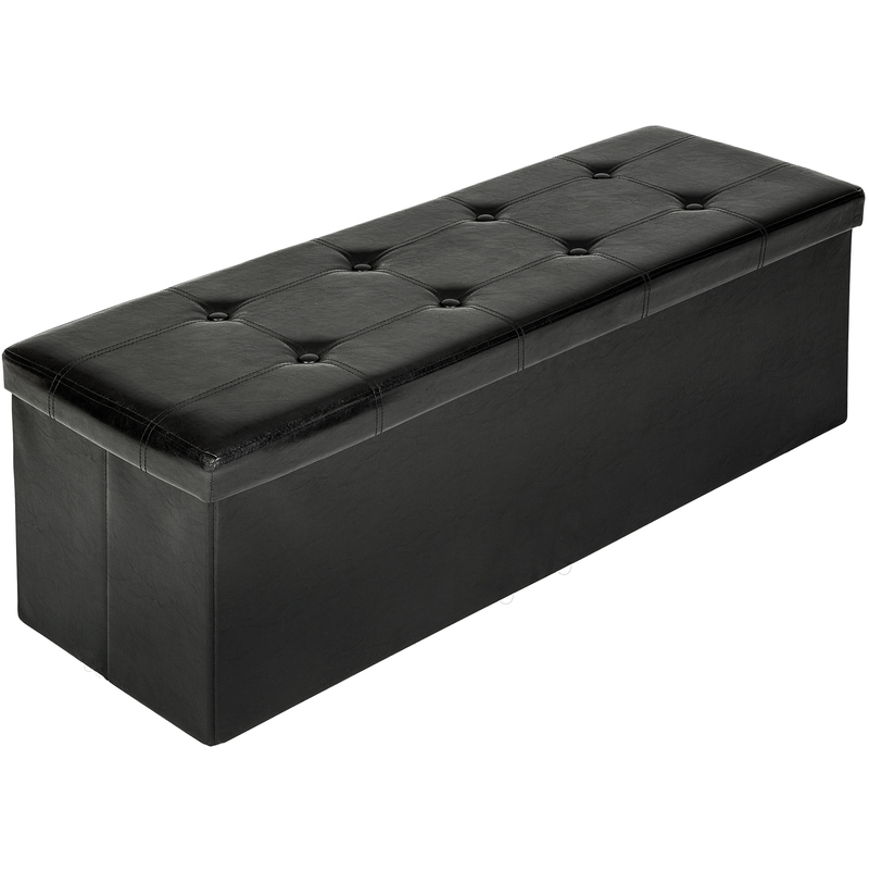 tectake - banc tabouret coffre de rangement pliable revêtement en cuir synthétique résistant - noir