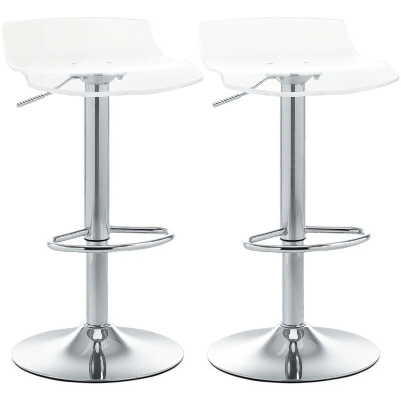 Homcom - Lot de 2 tabourets de bar design contemporain assise acrylique et piètement métal - pivotant 360° - hauteur réglable avec repose-pieds