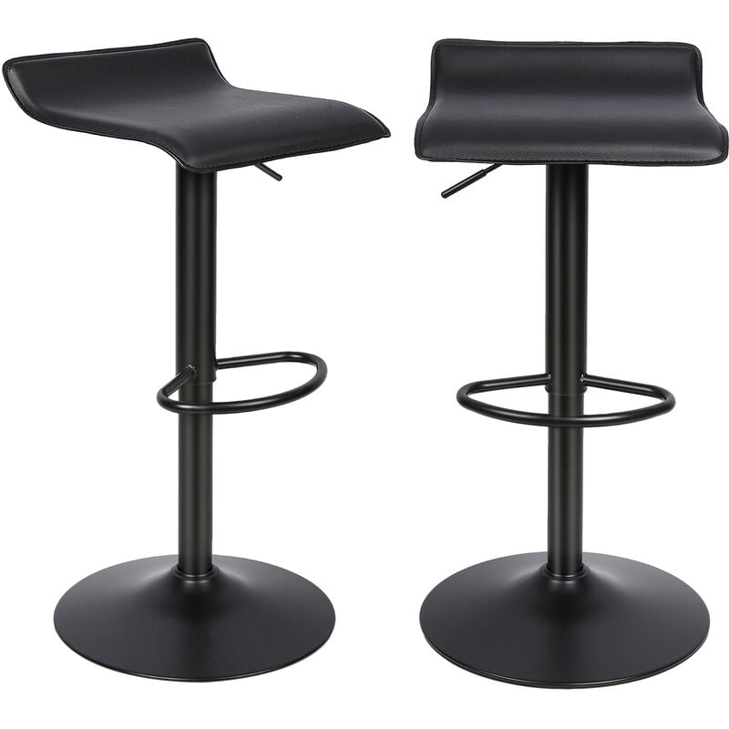 Sifree - Tabouret Bar Noir Lot de 2, Tabouret Cuisine Reglable en Hauteur et Pivotant Chaise de Bar, avec Siège en Similicuir