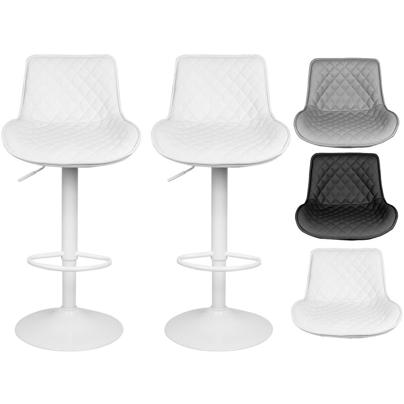 Sifree - Tabourets de Bar Blanc Lot de 2, Chaise de Bar Réglable en Hauteur, Pivotant à 360°Tabouret Bar Moderne, avec Dossier Repose-Pied, pour Bar