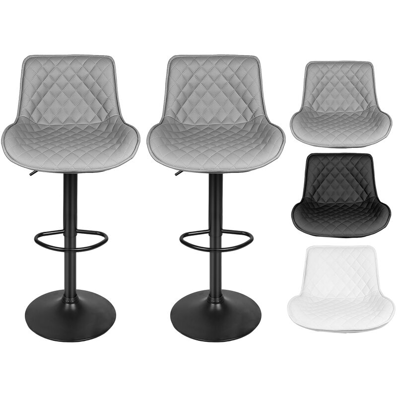 Tabourets de Bar Gris Lot de 2, Chaise de Bar Réglable en Hauteur, Pivotant à 360°Tabouret Bar Moderne, avec Dossier Repose-Pied, pour Bar Ilot
