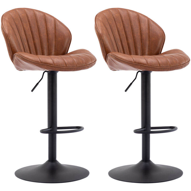 Wahson Lot de 2 Tabourets de Bar en Similicuir, Chaise de Bar Réglable Tabourets Hauts avec Dossier pour Bar Cuisine, Cuir pu, Marron
