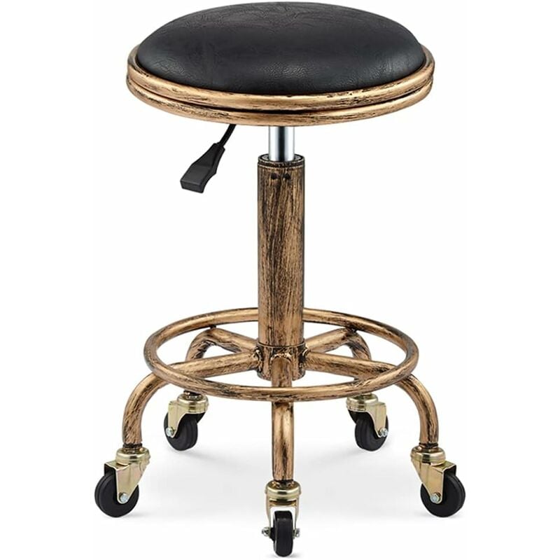 Memkey - Tabouret Bar Vintage, Tabouret roulettes, 360° Tabouret Bar Pivotant, Tabouret Bar Reglable en Hauteur 50-64cm, Tabouret Coiffure Tabouret