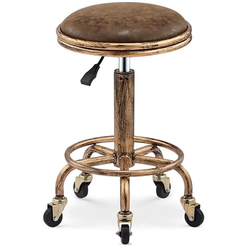 Tabouret Bar Vintage, Tabouret roulettes, 360° Tabouret Bar Pivotant, Tabouret Bar Reglable en Hauteur 50-64cm, Tabouret Coiffure Tabouret Atelier