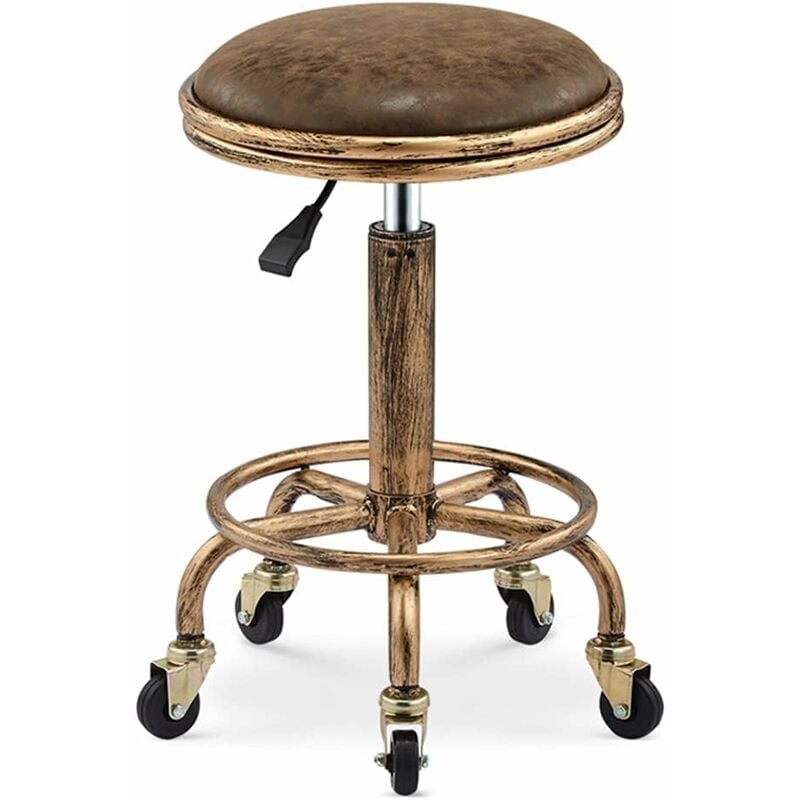 SNQ - Tabouret Bar Vintage, Tabouret roulettes, 360° Tabouret Bar Pivotant, Tabouret Bar Reglable en Hauteur 50-64cm, Tabouret Coiffure Tabouret
