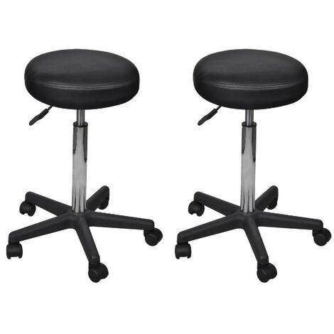Tabouret bas à roulettes réglable simili cuir noir Tawen - Lot de 2