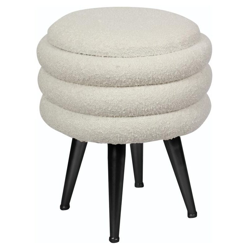 Tabouret bas coffre de rangement en tissu bouclette et métal noir - Crème - esdalo