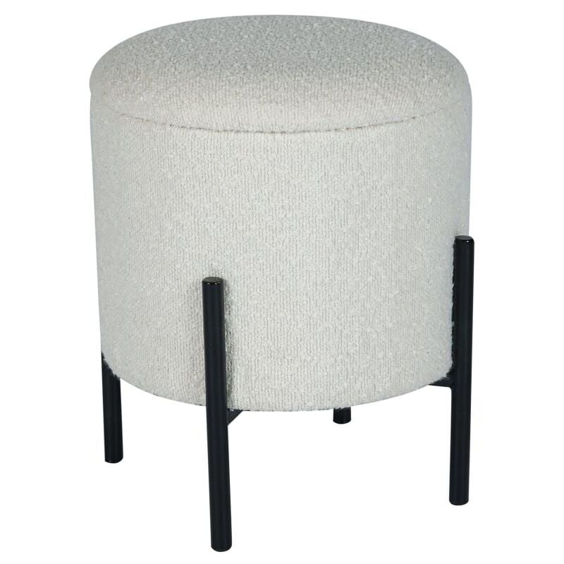 Tabouret bas coffre de rangement en tissu bouclette et métal noir - Crème - ezel