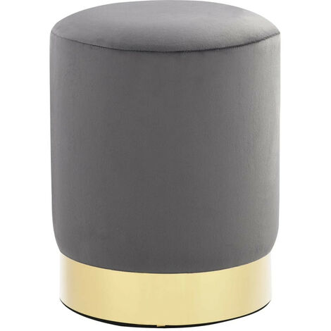 Tabouret bas design velours gris foncé et metal doré Sinza