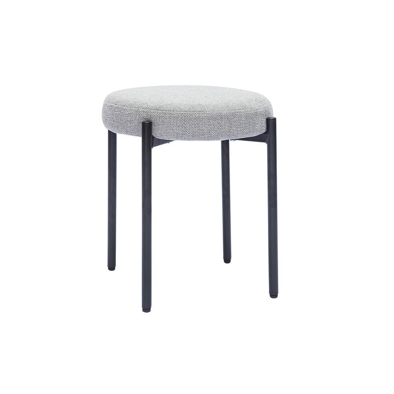 Tabouret bas empilable en tissu effet velours texturé gris clair et métal noir H41 cm kiko