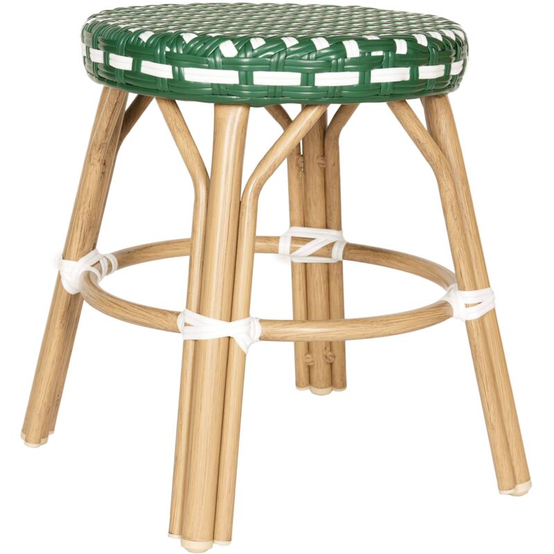 Tabouret de jardin en aluminium et rotin synthétique blanc et vert