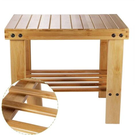Tabouret Bas en Bamboo Naturel avec Etagère de Rangement pour Enfants et Adultes (322434cm)