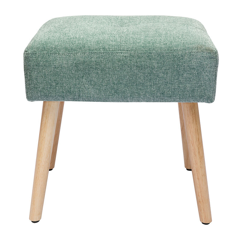 Miliboo - Tabouret bas en tissu effet velours texturé vert céladon et bois clair massif H46 cm guesta