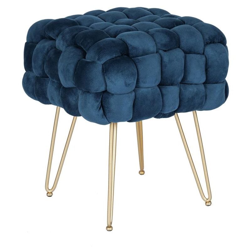 Tabouret bas en velours et métal doré - Bleu - esmea