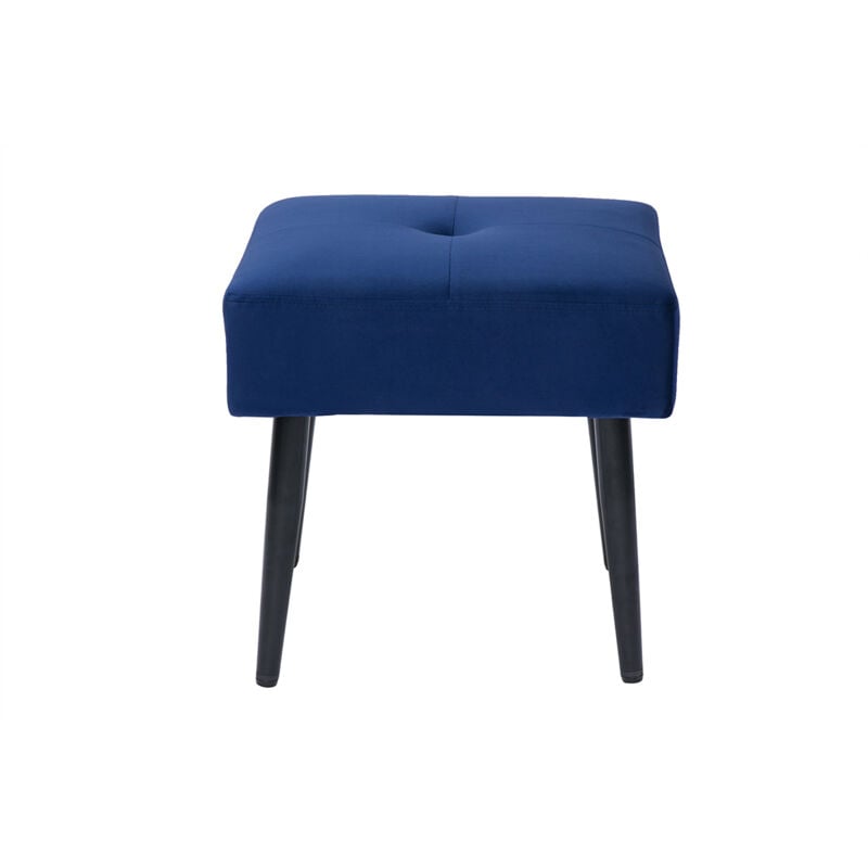 Tabouret bas en tissu effet velours texturé bleu nuit et métal noir H46 cm guesta